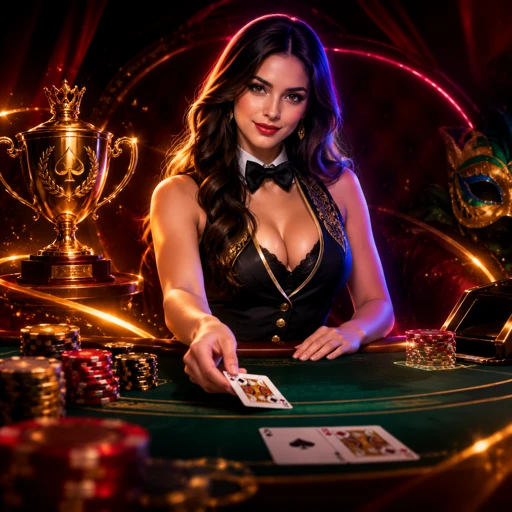 Mesa de blackjack ao vivo com dealer distribuindo cartas
